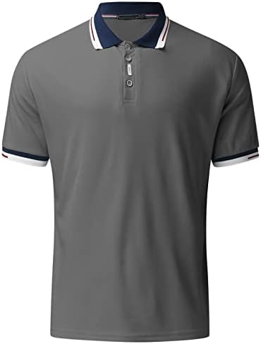 XXBR Erkek polo gömlekler, Kısa Kollu Şerit Patchwork Düğme Boyun Golf Üstleri Yaz İş Rahat Çalışma Tenis Gömlek