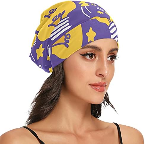 Kafatası Kap Uyku Kap Çalışma Şapka Bonnet Beanies Kadınlar için Yıldız ışığı Sarı Mor Uyku Kap Çalışma şapka saç