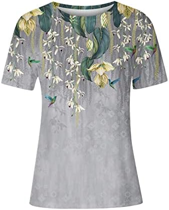 Tees Bayan Sonbahar Yaz Kısa Kollu Crewneck Çiçek Baskı Üst Tişörtleri Bayanlar 2023 Yumuşak Rahat Giysiler MS
