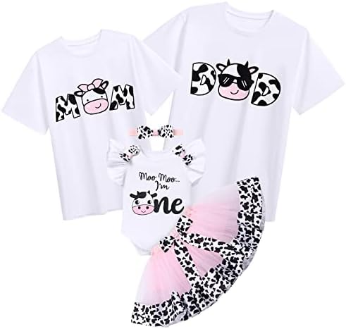 Aile Eşleştirme Doğum Günü Kıyafeti Bebek Kız Baba ve Anne Kavun Karpuz İnek Romper T-Shirt Kek Smash Elbise Fotoğraf