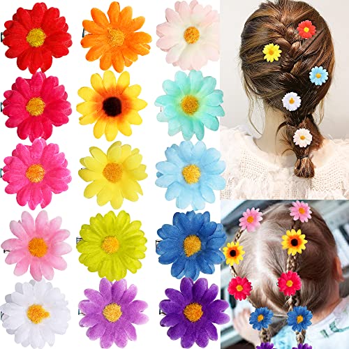 15 Adet Çiçek Saç Klipleri,Çok Renkli 1.5 Papatya Çiçek Tokalar Timsah Klipler Kadınlar Kızlar için Düğün Saç Aksesuarları