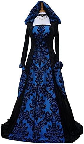 lcepcy Ortaçağ Elbise Kadınlar için Dantel Up Kat Uzunluk Cadı Kostüm Retro Uzun Kollu Cosplay Kıyafetler Goth Giysileri