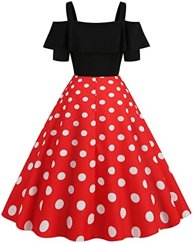 Alevlendi A-Line askı elbise Kadınlar için Soğuk Omuz Kısa Kollu Casual Vintage Polka Dot Balo Rockabilly Elbiseler