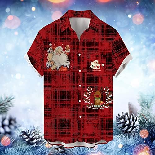 XXBR Noel Kısa Kollu Gömlek Mens için, komik Noel Baba Baskı Düğme Aşağı Tops Ev Partisi Rahat Gömlek