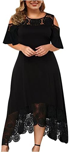 Kadın Dantel Maxi Elbise Fırfır Kollu Soğuk Omuz Parti Elbise Seksi Salıncak Elbiseler Artı Boyutu Flare balo kıyafetleri