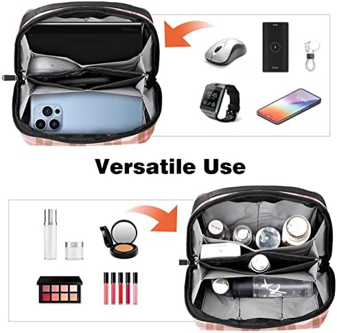 Taşıma çantası Seyahat kılıf çanta USB kablo düzenleyici Cep Aksesuar Fermuar Cüzdan, Pembe Retrovintage Tartan Ekose