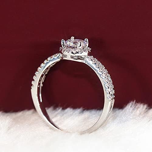 Nişan alyans yaratıcı yuvarlak paket zirkon kadın Yüzük kadınlar için kalp ayak baş parmağı yüzüğü (Gümüş, 6)