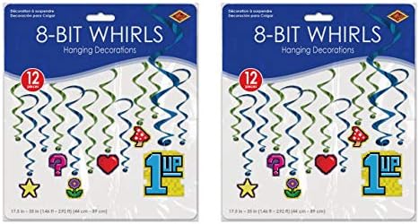 Beistle 8-Bit Girdaplar 24 Parça Asılı Spiraller 80'in Parti Malzemeleri Video oyunu Süslemeleri, 17.5 -35, çok Renkli