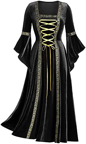 Kadın Rönesans Ortaçağ Elbise, kadın Vintage Gotik Elbiseler Cadılar Bayramı Cosplay Parti Kıyafeti Lace Up Retro