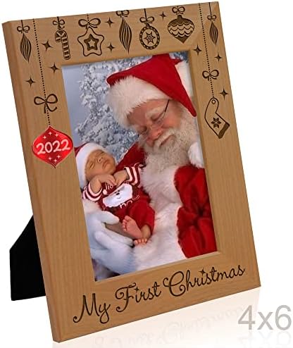 KATE POSH - 2022 İşlemeli Süs - İlk (1.) Noel'im Oyulmuş Doğal Ahşap Resim Çerçevesi. Bebeğin ilk Noeli, Noel Baba'ya