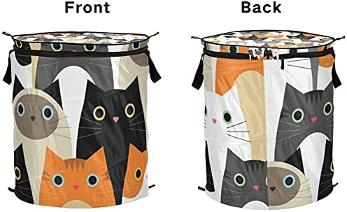 Sevimli Kediler Pop Up çamaşır sepeti Fermuarlı Kapaklı katlanır çamaşır sepeti Kolları İle Katlanabilir Depolama