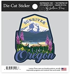 Kalıp Kesim Etiket Sunriver, Oregon, Dağ ve Göl Sahnesi, Kontur vinil yapışkan 1 ila 3 inç (Arabalar için Su geçirmez