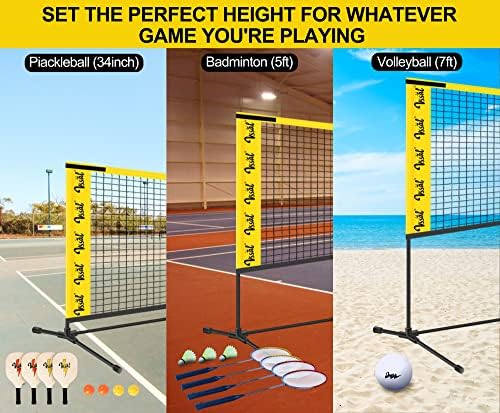 VSSAL Taşınabilir Hepsi Bir Arada Badminton, Pickleball ve Çocuk Voleybolu Net Seti (10ft Genişlik x 7ft maksimum