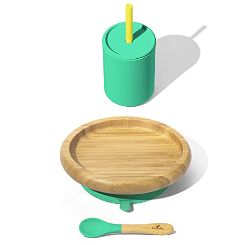 Avanchy Bambu Klasik Emme Plakası + 8 oz. Pipetli Orta Boy Silikon Bebek Bardağı