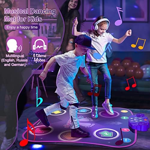 3-12 Yaş Arası Çocuklar için Dans Matı Oyuncakları, Işıklı Elektronik Dans Pedi 6 Düğmeli ve Kablosuz Bluetooth, 5