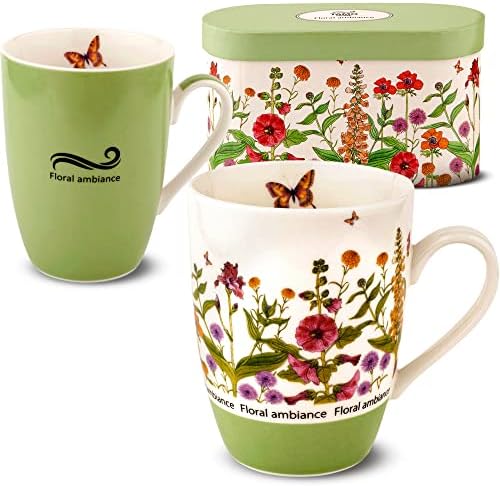 Seramik Kahve Kupa-Çiçek ve Kelebek Tasarım Çay Bardağı Hediye Kutusu Kadınlar ve erkekler için 2 Çay Bardağı Seti