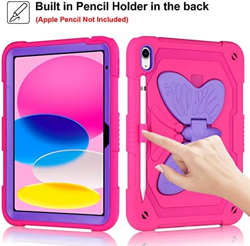ıpad 10th Nesil Kılıf için Çocuk Kız, iPad 10th 2022 10.9 Kılıf ile Ekran Koruyucu Omuz Askısı Kelebek Kanatları Standı