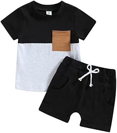 Toddler Bebek Erkek yaz giysileri 2 Parça Erkek Kıyafetler Kısa Kollu Renk Blok T-Shirt İpli Şort Setleri