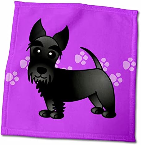 3D Gül Sevimli Siyah Scottie-Çizgi Film Köpeği-Pençe Baskılı Mor TWL_40869_1 Havlu, 15 x 22