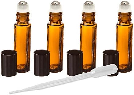 Grand Parfums Amber Cam Uçucu Yağ Rollerball Şişeleri Paslanmaz Çelik Rollerballs, 10ml Aromaterapi Cam Şişelerde