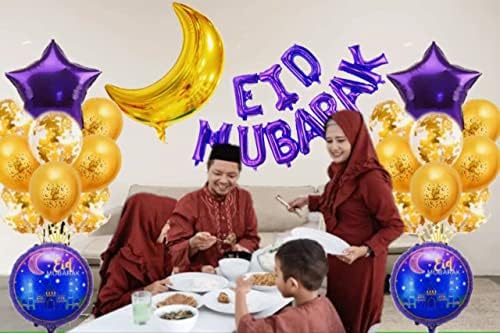 31 adet Set Mutlu Eid Mubarak Folyo Lateks Balonlar Parti Dekorasyon Malzemeleri Ramazan Kareem Gül Altın Mor Müslüman