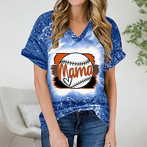 MRGIINRI Beyzbol Anne T-Shirt Kadınlar için 2023 Yaz Moda Softbol Kısa Kollu Ağartılmış Tee Üstleri Rahat Gevşek Fit