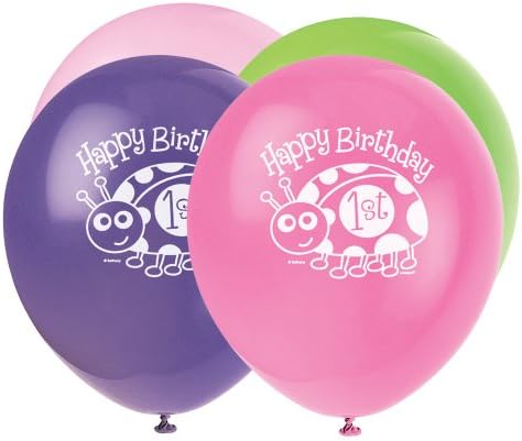 Benzersiz Süslemeleri 1st Doğum Günü Uğur Böceği Parti Balonlar, 8 Ct, 12, Çeşitli Renk, Çok Renkli