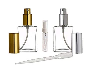 Grand Parfums 2 Cam Parfüm Atomizörü, 1 Oz Altın ve Gümüş Püskürtücüler, Yeniden Doldurulabilir Seyahat veya Makyaj