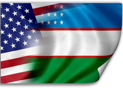 Özbekistan ve ABD Bayrağı ile Çıkartma (Çıkartma) (Özbekistan, Özbek)