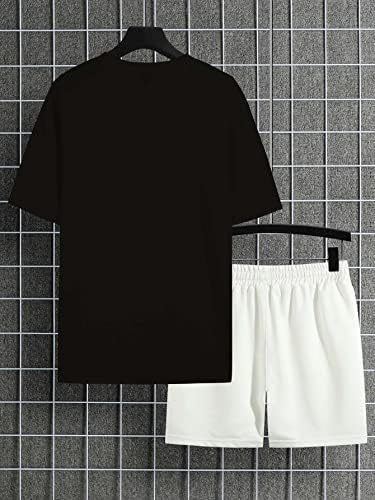 NIBHZ İki Parçalı Kıyafetler Erkekler için Erkekler Mektup Grafik Tee ve İpli Bel Şort (Renk: Siyah ve Beyaz, Boyut: