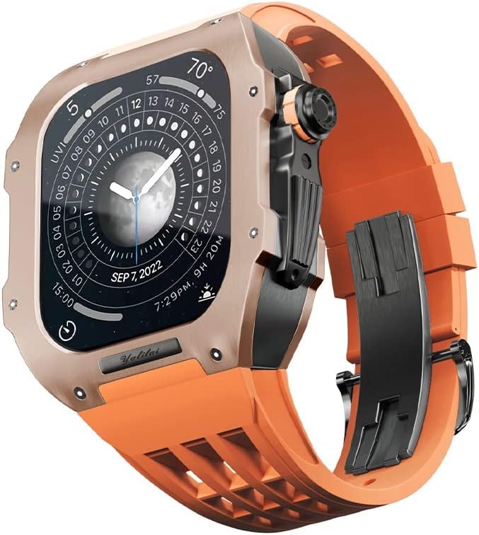 SOUMIX lüks saat kayışı,Apple Watch için 6/5 / SE / 4 Serisi Titanyum kasa+fluororubber lüks saat kayışı İwatch için