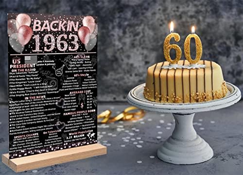 1963 Gül Altın 60th Doğum Günü Süslemeleri Kadınlar için, çift Taraflı Geri 1963 Doğum Günü Posteri Akrilik Masa Burcu