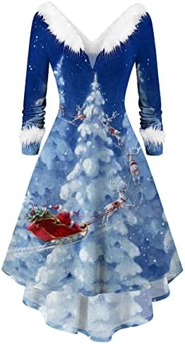 Kadın Noel Elbiseleri Peluş yaka uzun kollu Elbise Vintage Uzun şal Elbise