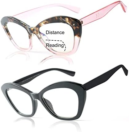 ESAVIA Cateye Bifokal okuma gözlüğü kadınlar için, 2-Pack büyük Boy Oprah şık Bilgisayar Okuyucular mavi ışık engelleme