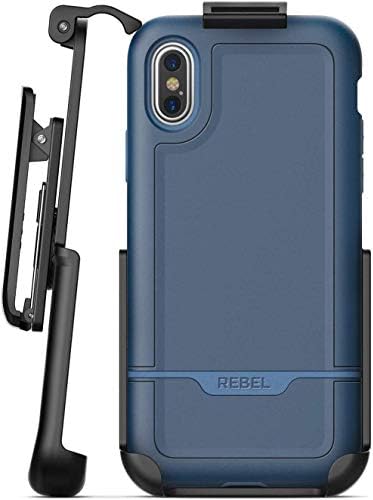 Kaplı iPhone Xs Max Kemer Klip Kılıf-Ultra Koruyucu Tam Vücut Sağlam Kapak ile Dönen Kılıf (2018 Rebel Serisi) mavi