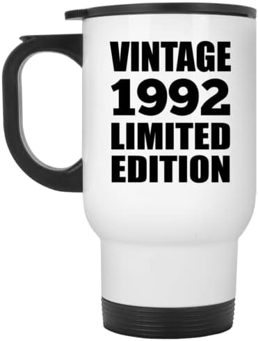 Designsify 31. Doğum Günü Vintage 1992 Sınırlı Sayıda, Beyaz Seyahat Kupası 14oz Paslanmaz Çelik Yalıtımlı Bardak,