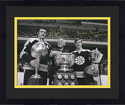 Çerçeveli Bobby Orr & Phil Esposito Boston Bruins, Hall Of Fame Yazıtlı 16 x 20 İmzalı Fotoğraf-İmzalı NHL Fotoğrafları