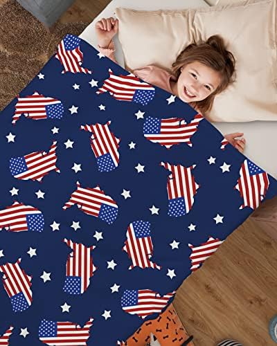 Peluş Bebek Battaniyesi Yumuşak Yürümeye Başlayan Battaniye Erkek Kız Bağımsızlık Günü Yıldızı ABD Haritası Alanı