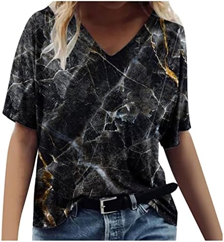 Yaz V Boyun T Shirt Kadınlar için Gevşek Fit Grafik Tee Kısa Kollu Gömlek Sevimli Baskılı Tişört Bluz Casual Tunik