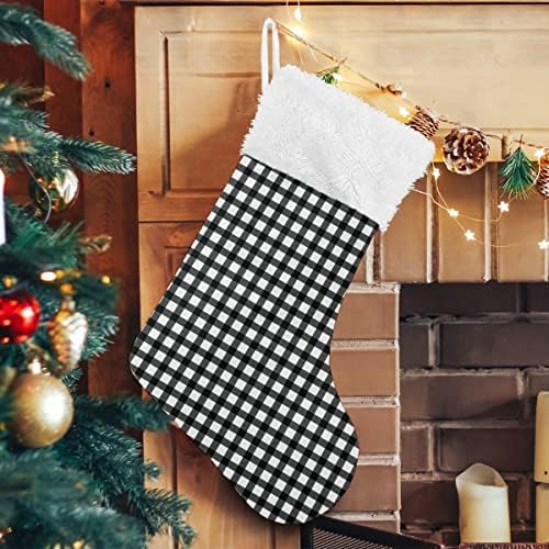 Noel Çorap Siyah ve Beyaz Buffalo Ekose Desen Checkred Beyaz Peluş Manşet Merserize Kadife Aile Tatil Kişiselleştirilmiş