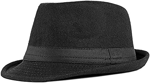 Erkek Klasik Ekose Manhattan Yapılandırılmış Gangster Fötr Fedora Şapka Küba Tarzı Derby Şapka Caz Kap (Boyut M-L/7