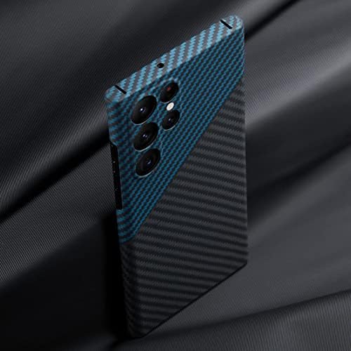 Ultra İnce ve Hafif Aramid Karbon Fiber Kılıf Samsung Galaxy S22 Ultra (S22 Ultra, Mavi Siyah)