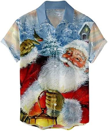 XZHDD Noel Kısa Kollu Gömlek Mens için, Komik Noel Noel Baba Baskı Düğmesi Aşağı Üstleri Ev Partisi Rahat Gömlek Çizgili