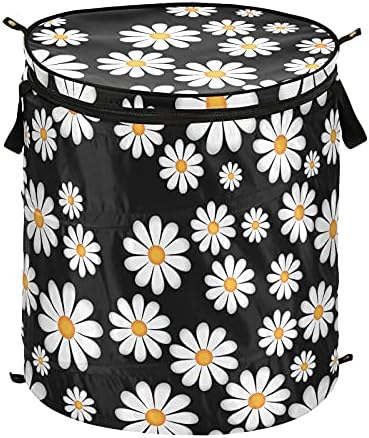 Çiçek Çiçekler Siyah Pop Up çamaşır sepeti kapaklı Katlanabilir Depolama Sepeti Katlanabilir çamaşır torbası Kamp