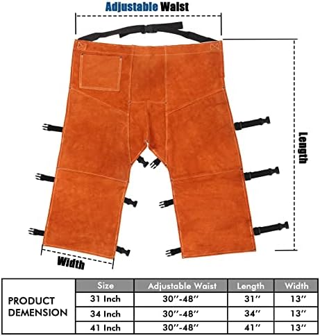 QeeLink kaynak pantolon-ısı ve alev dayanıklı bölünmüş deri emniyet bacak koruma erkekler ve kadınlar için, ayarlanabilir