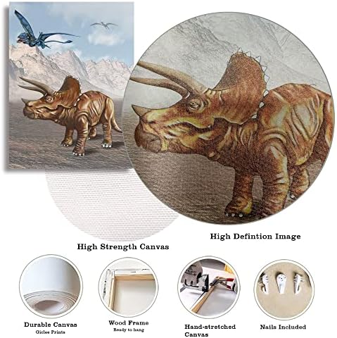 Çocuk Odası Dinozor Çerçeveli Duvar Sanatı Posterler, Brachiosaurus Tyrannosaurus Triceratops Pterozorlar Genç oda