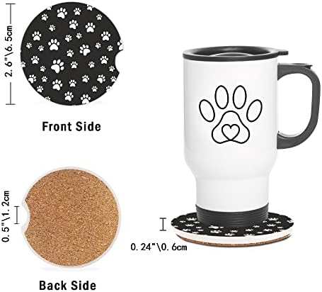 Köpek Paws Siyah ve Beyaz Araba Bardak 2 Paket Araba Bardak Tutucu, Emici seramik bardak altlığı Mantar Sırt ve Parmak