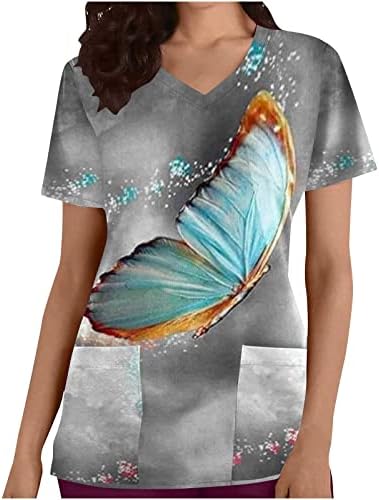 Yaz Üstleri Kadınlar için 2023 Moda, Bayan Kelebek Baskı Tunik Bluz Kısa Kollu Tişörtleri O-boyun Seksi Sütyen Üst