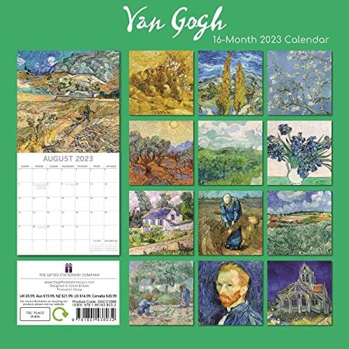 2023 Kare Duvar Takvimi, Van Gogh, 180 Hatırlatıcı Çıkartmalı 16 Aylık Sanat ve Antika Teması (12x12 İnç)