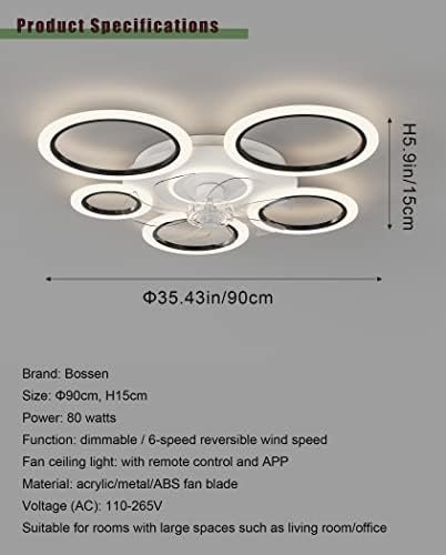 Pengma Aydınlatma ile LED Tavan Vantilatörü Sessiz Fan 35.43 Uzaktan Kumanda Uygulaması ile Kısılabilir Tavan Lambası,